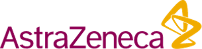AstraZeneca logo with AstraZeneca in purple text and a stylised yellow triangular emblem on the right.