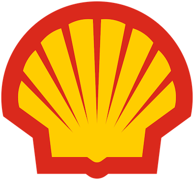 Yellow scallop shell icon with a bold red outline, symbolising the Shell brand logo, on a plain white background.