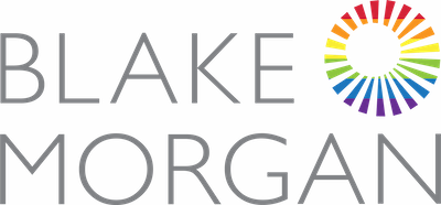 Blake Morgan logo with the name in grey uppercase letters and a circular, rainbow-coloured design to the right of Blake and above Morgan.